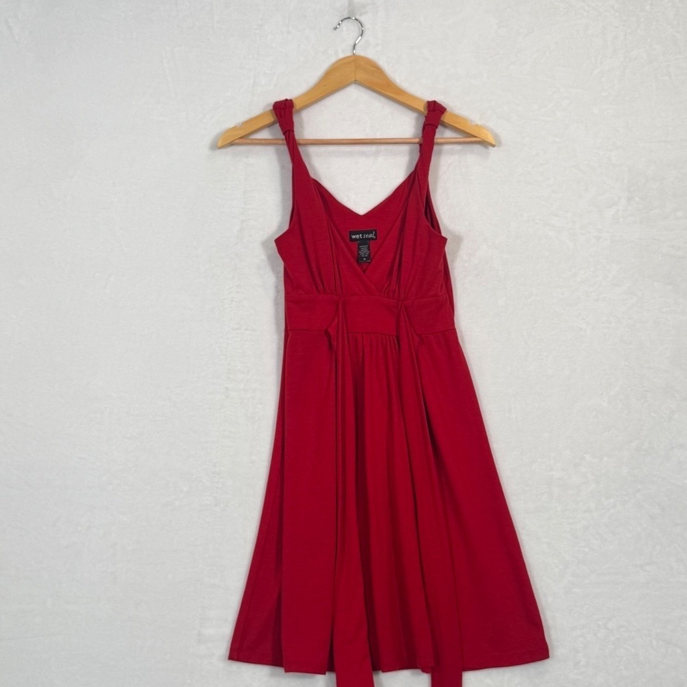 Wet Seal Red V-Neck Tie Back Empire Waist Mini Dress XS